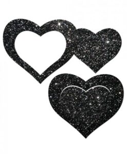 Pastease Glitter Peek A Boob Hearts Pasties Black