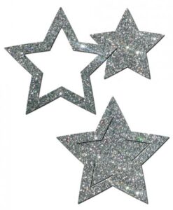 Pastease Glitter Peek A Boob Stars Silver Pasties