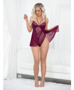 European Lace Teddy Babydoll Wine Small