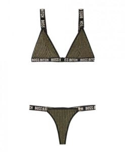 Vibes Boss Bitch Bralette & Thong Panty Black Gold S/M