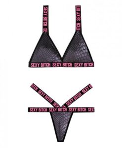 Vibes Sexy Bitch Bralette & Strappy Panty Black M/L