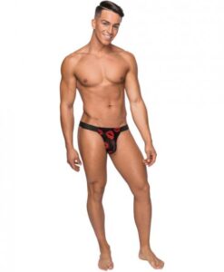 Kiss Me Mesh Micro Thong V Black Red L/XL