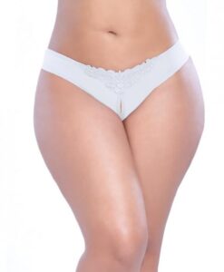 Crotchless Thong with Pearls White 1X/2X