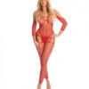 Pink Lipstick In My Head Net Bodystocking  Red O/s