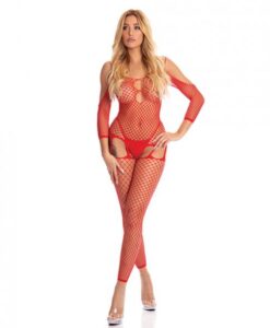Pink Lipstick In My Head Net Bodystocking  Red O/s
