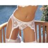 Scalloped Embroidery Garterbelt Front & Back Garters White O/S