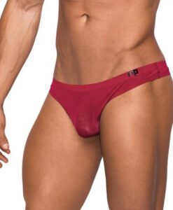 Male Power Seamless Sleek Thong Sheer Pouch Wine S/M