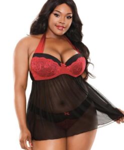 Sophia Halter Babydoll & Panty Black Red 3X/4X