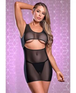 Ms Sheer Mesh Underboob Dress & G-string Black L/xl