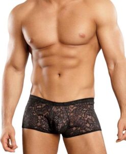 Male Power Mini Shorts Stretch Lace Black Small