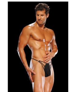 Male power g-string w/straps and rings large/x large - black