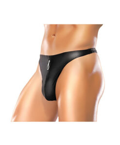 Male power zipper thong black l/xl