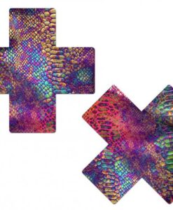 Pastease Plus X Neon Rainbow Tie Dye Snake Print Cross Nipple Pasties