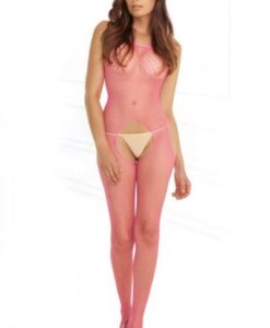 Industrial Net Suspender Bodystocking Pink O/S
