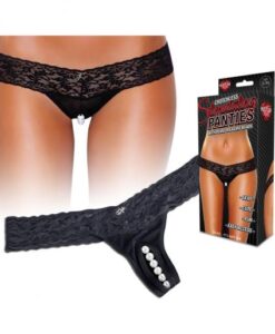 Crotchless Panties Thong Pearl Beads Black S/M