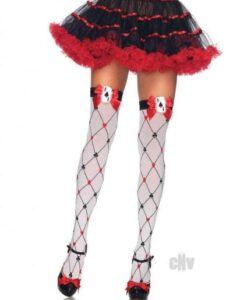 Woven Diamon Suit Thigh High O/s Wht/red