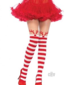Rudolph Reindeer Stripe Thigh Os Red/wht
