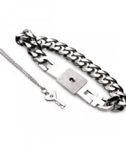 Chained Locking Bracelet And Key Necklace Couples Set