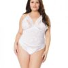 Stretch & Scallop Lace Crotchless Teddy White Os/xl