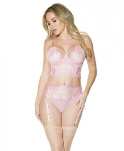 Crystal Pink Longline Bra, Garter Belt & Panty Pink Lg