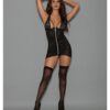 Euphoria Halter Zipper Chemise W/garters, G-string & Hose Black O/s
