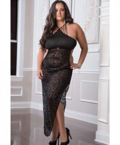 Shoulder Baring Laced Night Dress Black Qn
