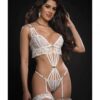 O'ring Caged Garter Teddy W/lace Garters Lavish White O/s