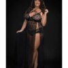Lace Night Gown W/lace Panty Black Qn
