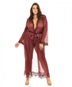 Provence Eyelash Lace Floor Length Robe Zinfandel 1x/2x