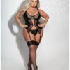 Lame & Net Cami W/attached Garters & G-string Black 3x/4x