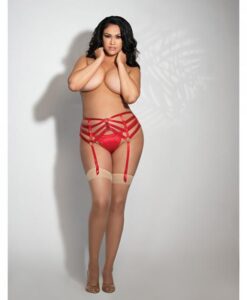 Strappy Elastic Garterbelt W/front Zipper Red 3x/4x