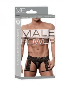 Male Power Scandal Lace Gstr Gart Shrt Blk S/m