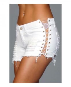 Denim Shorts With Lace Up Side White Large