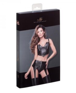 Noir Handmade Powerwetlook Top With Silver Zippers On Breast M