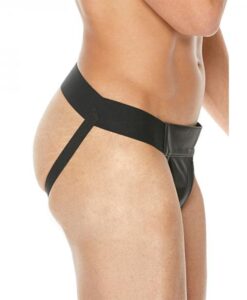 Premium Leather Plain Front Zip Jock L/xl Black