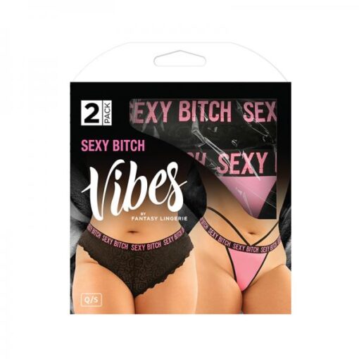 Vibes Sexy Bitch Buddy Pack 2 Pc. Cheeky Lace Panty & Strappy Thong Qs Black/pink