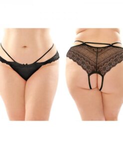 Posey Strappy Lace And Microfiber Crotchless Panty 6-pack Q/s Black