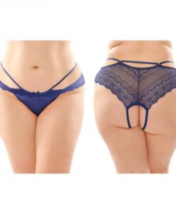 Posey Strappy Lace And Microfiber Crotchless Panty 6-pack Q/s Navy