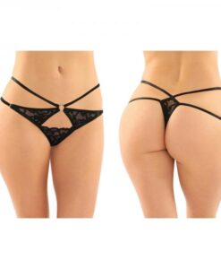 Jasmine Strappy Lace Thong With Front Keyhole Cutout 6-pack S/m Black