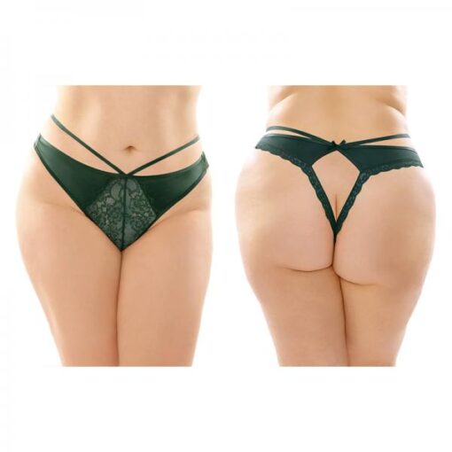 Kalina Strappy Microfiber And Lace Thong With Back Cutout 6-pack Q/s Green