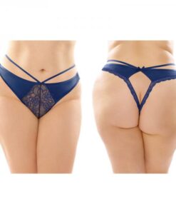 Kalina Strappy Microfiber And Lace Thong With Back Cutout 6-pack Q/s Navy