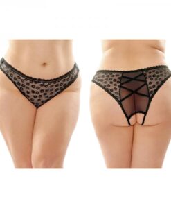 Daisy Crotchless Lace And Mesh Panty With Criss-cross Panel Back 6-pack Q/s Black