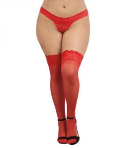 Dreamgirl Plus-size Sheer Thigh-high Stockings With Silicone Lace Top Red Queen