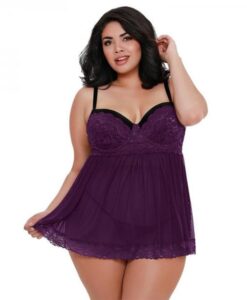 Dreamgirl Plus-size Stretch Mesh And Lace Babydoll With Underwire Push-up Cups, G-string, And Lace O