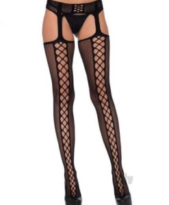 Faux Lace Net Stocking/garterbelt Black