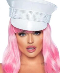 Rhinestone Trim Military Hat White
