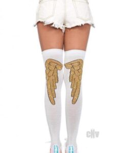 Lurex Angel Wing Knee Sock White/gold