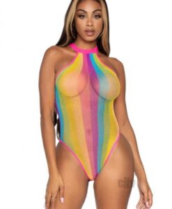 Rainbow Striped Halter Bodysuit W/snap