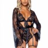 Eyelash Lace Garter Teddy 3pc Md Blk