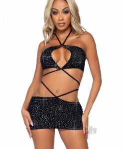 Rhinestone Keyhole Bandeau 2pc Lg Blk